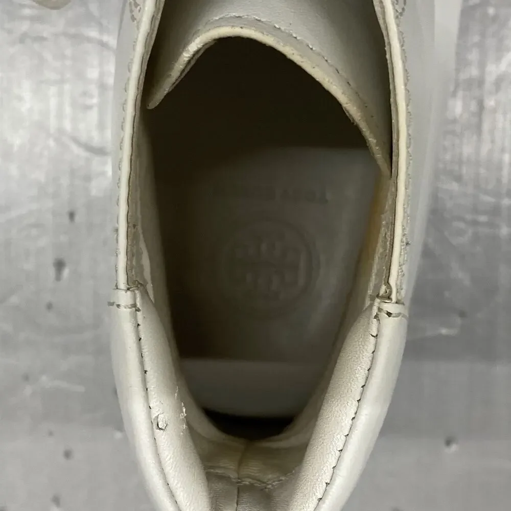 Tory Burch Nola High Top Sneakers Womens 8.5 White Leather Double T Logo 32702